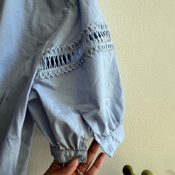 Women's Cotton Blend Lace Blue Button Up Tops Puff Sleeve NY&C Blouse Size XL - Picture 5 of 7